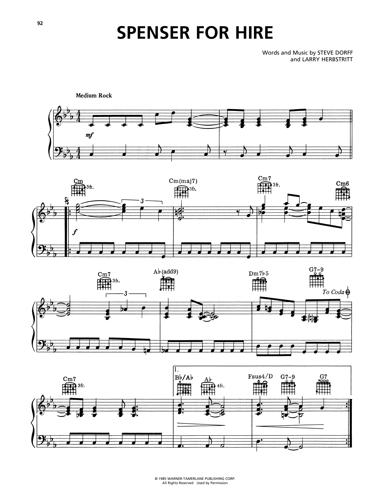 Steve Dorff Spenser For Hire Sheet Music Notes & Chords for Piano Solo - Download or Print PDF