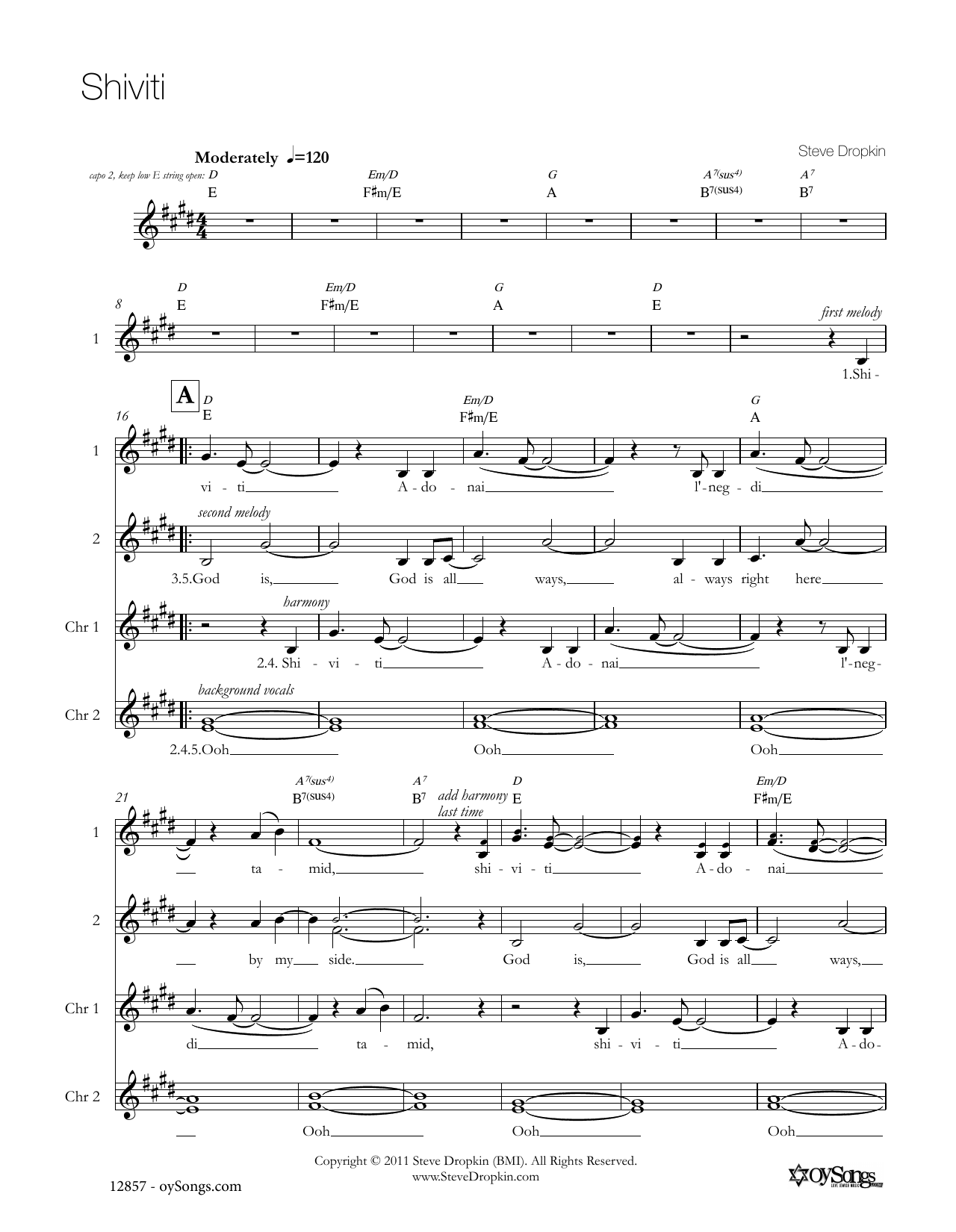 Steve Dropkin Shiviti Sheet Music Notes & Chords for Choral - Download or Print PDF