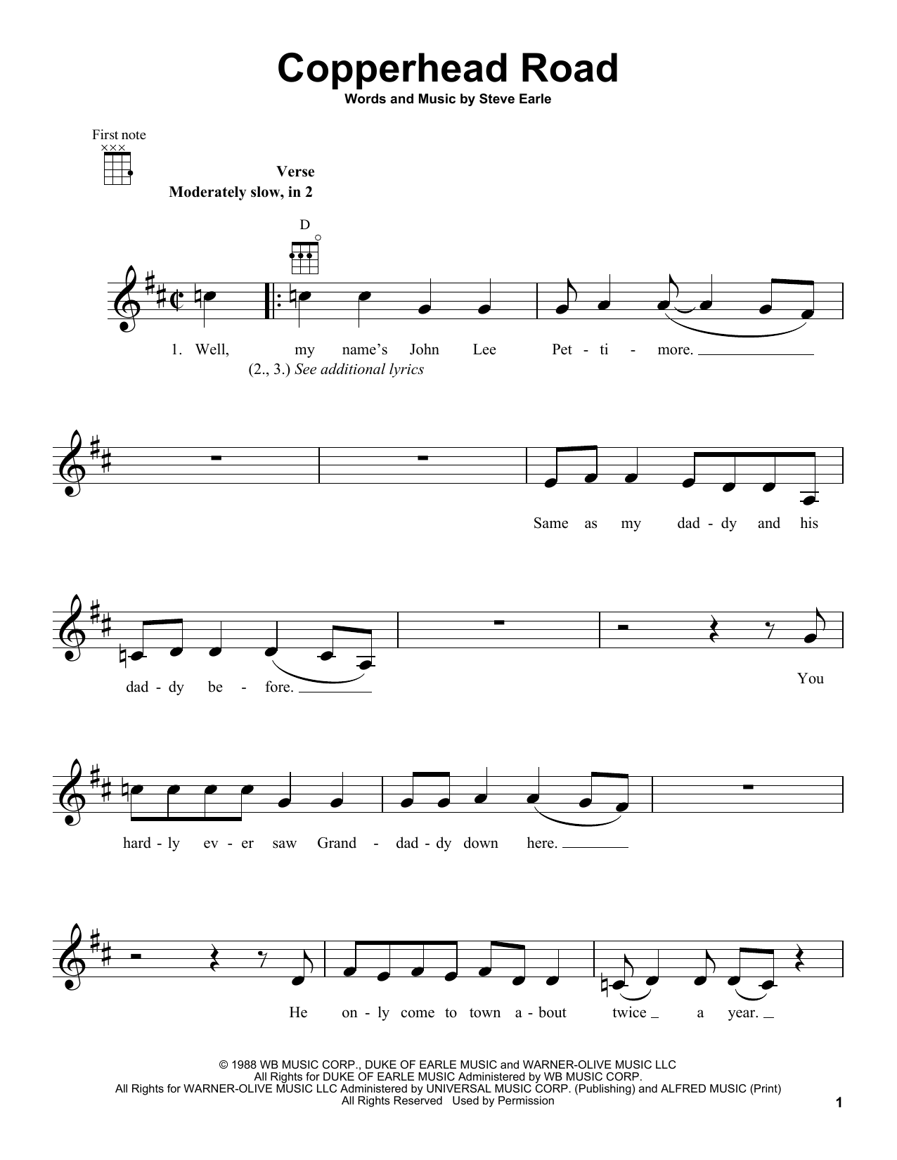 Steve Earle Copperhead Road Sheet Music Notes & Chords for Ukulele - Download or Print PDF