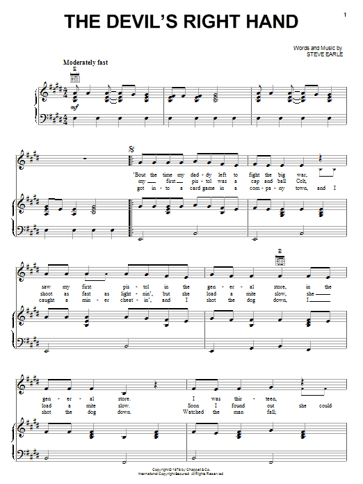 Steve Earle The Devil's Right Hand Sheet Music Notes & Chords for Piano, Vocal & Guitar (Right-Hand Melody) - Download or Print PDF