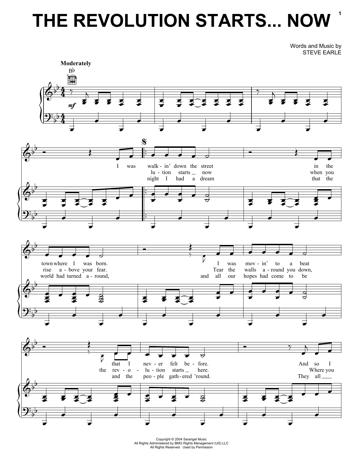 Steve Earle The Revolution Starts... Now Sheet Music Notes & Chords for Piano, Vocal & Guitar (Right-Hand Melody) - Download or Print PDF Steve Earle The Revolution Starts... Now Sheet Music Notes & Chords for Piano, Vocal & Guitar (Right-Hand Melody) - Download or Print PDF