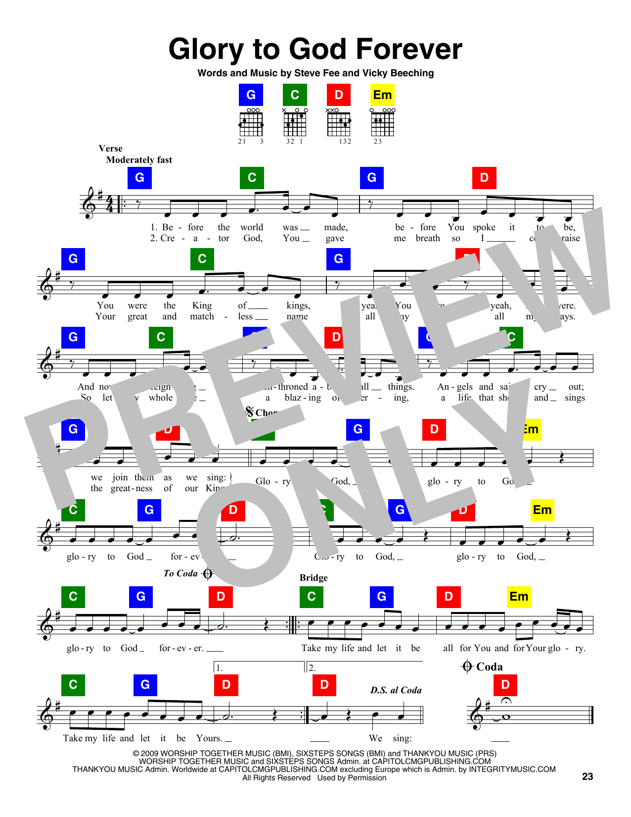 Steve Fee Glory To God Forever Sheet Music Notes & Chords for Melody Line, Lyrics & Chords - Download or Print PDF