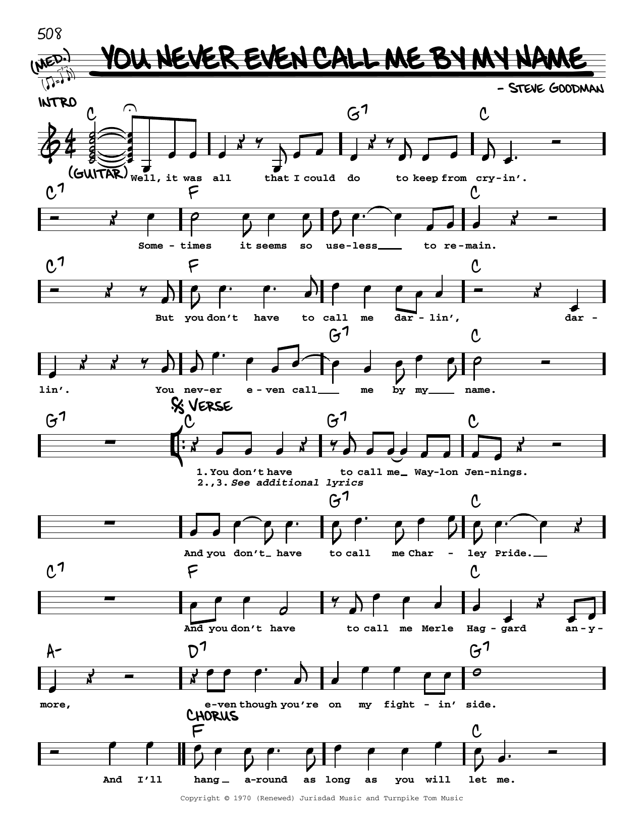 Steve Goodman You Never Even Call Me By My Name Sheet Music Notes & Chords for Solo Guitar - Download or Print PDF