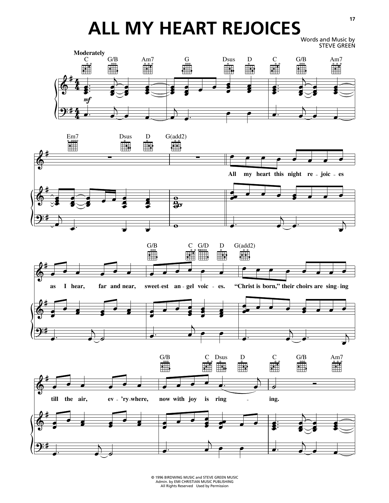 Steve Green All My Heart Rejoices Sheet Music Notes & Chords for Piano, Vocal & Guitar Chords (Right-Hand Melody) - Download or Print PDF