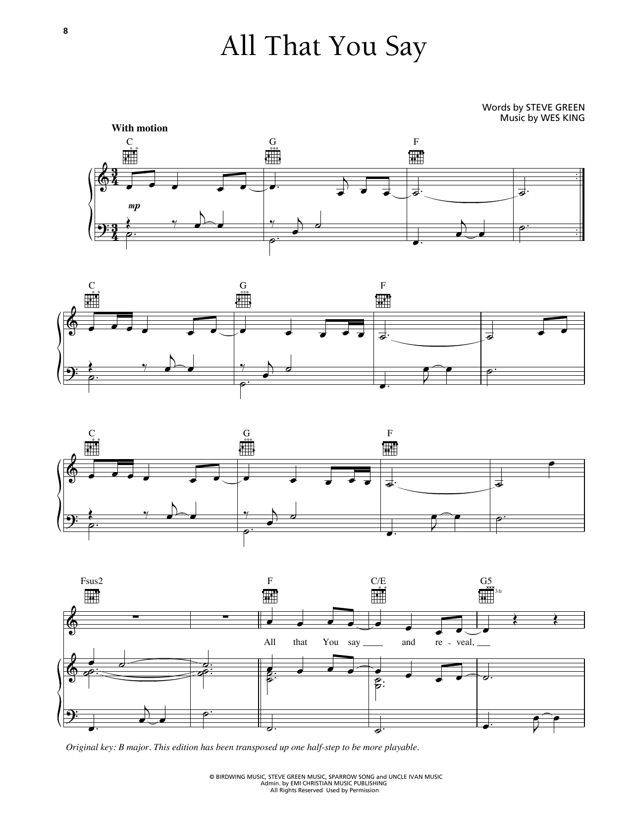 Steve Green All That You Say Sheet Music Notes & Chords for Piano, Vocal & Guitar Chords (Right-Hand Melody) - Download or Print PDF Steve Green All That You Say Sheet Music Notes & Chords for Piano, Vocal & Guitar Chords (Right-Hand Melody) - Download or Print PDF