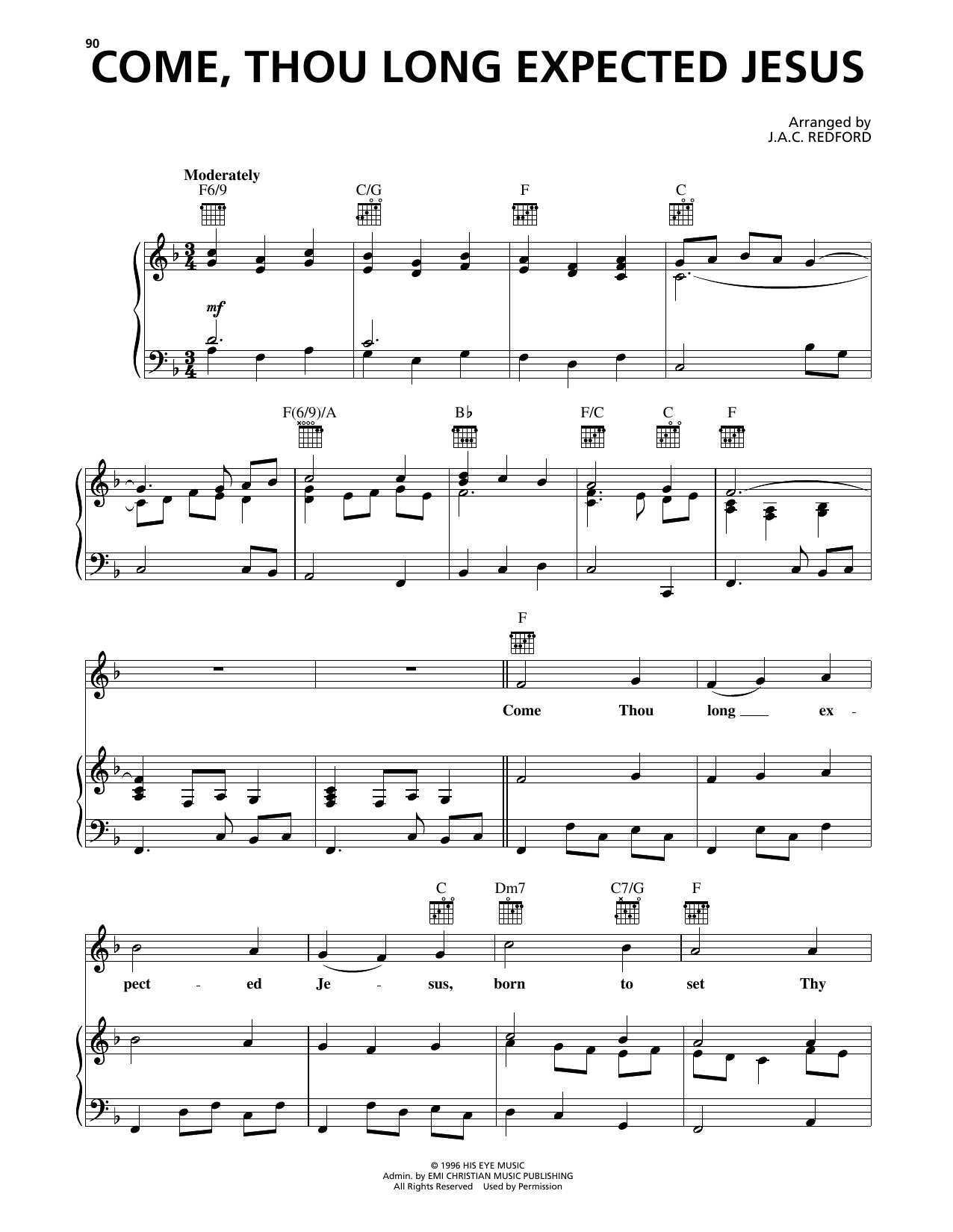 Steve Green Come, Thou Long Expected Jesus Sheet Music Notes & Chords for Piano, Vocal & Guitar Chords (Right-Hand Melody) - Download or Print PDF