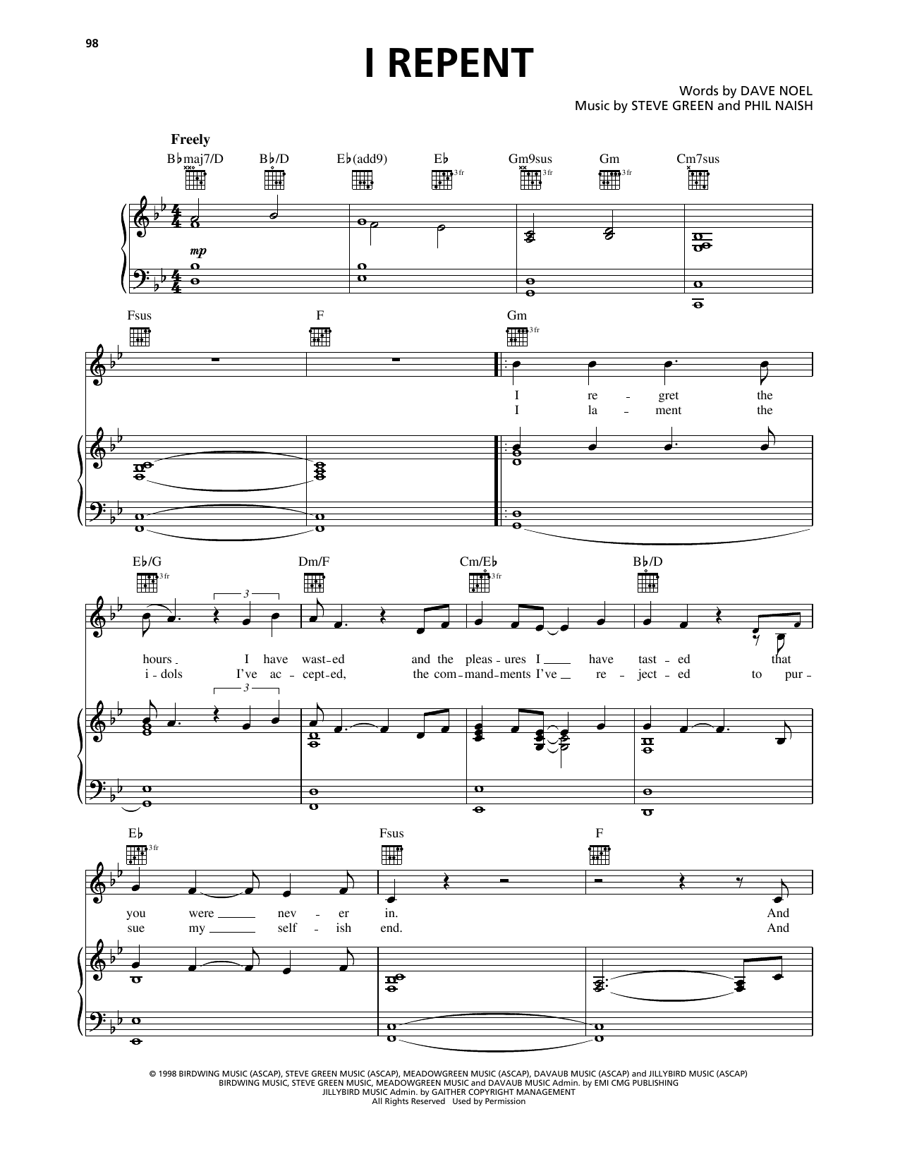 Steve Green I Repent Sheet Music Notes & Chords for Piano, Vocal & Guitar Chords (Right-Hand Melody) - Download or Print PDF Steve Green I Repent Sheet Music Notes & Chords for Piano, Vocal & Guitar Chords (Right-Hand Melody) - Download or Print PDF