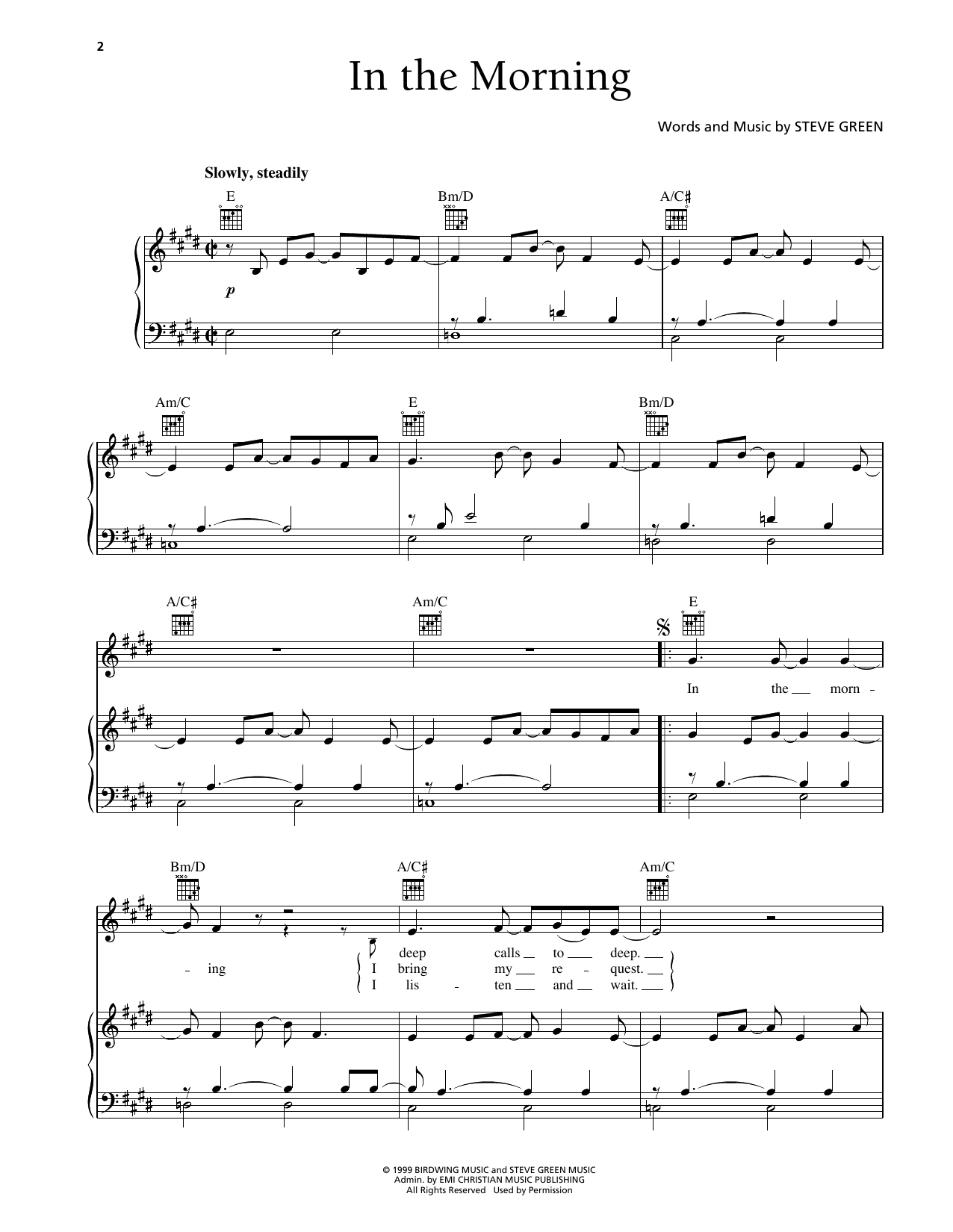 Steve Green In The Morning Sheet Music Notes & Chords for Piano, Vocal & Guitar Chords (Right-Hand Melody) - Download or Print PDF Steve Green In The Morning Sheet Music Notes & Chords for Piano, Vocal & Guitar Chords (Right-Hand Melody) - Download or Print PDF