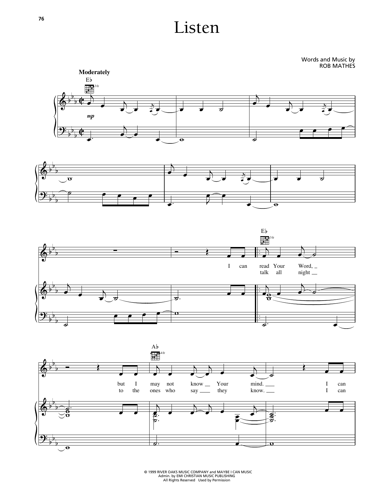 Steve Green Listen Sheet Music Notes & Chords for Piano, Vocal & Guitar Chords (Right-Hand Melody) - Download or Print PDF