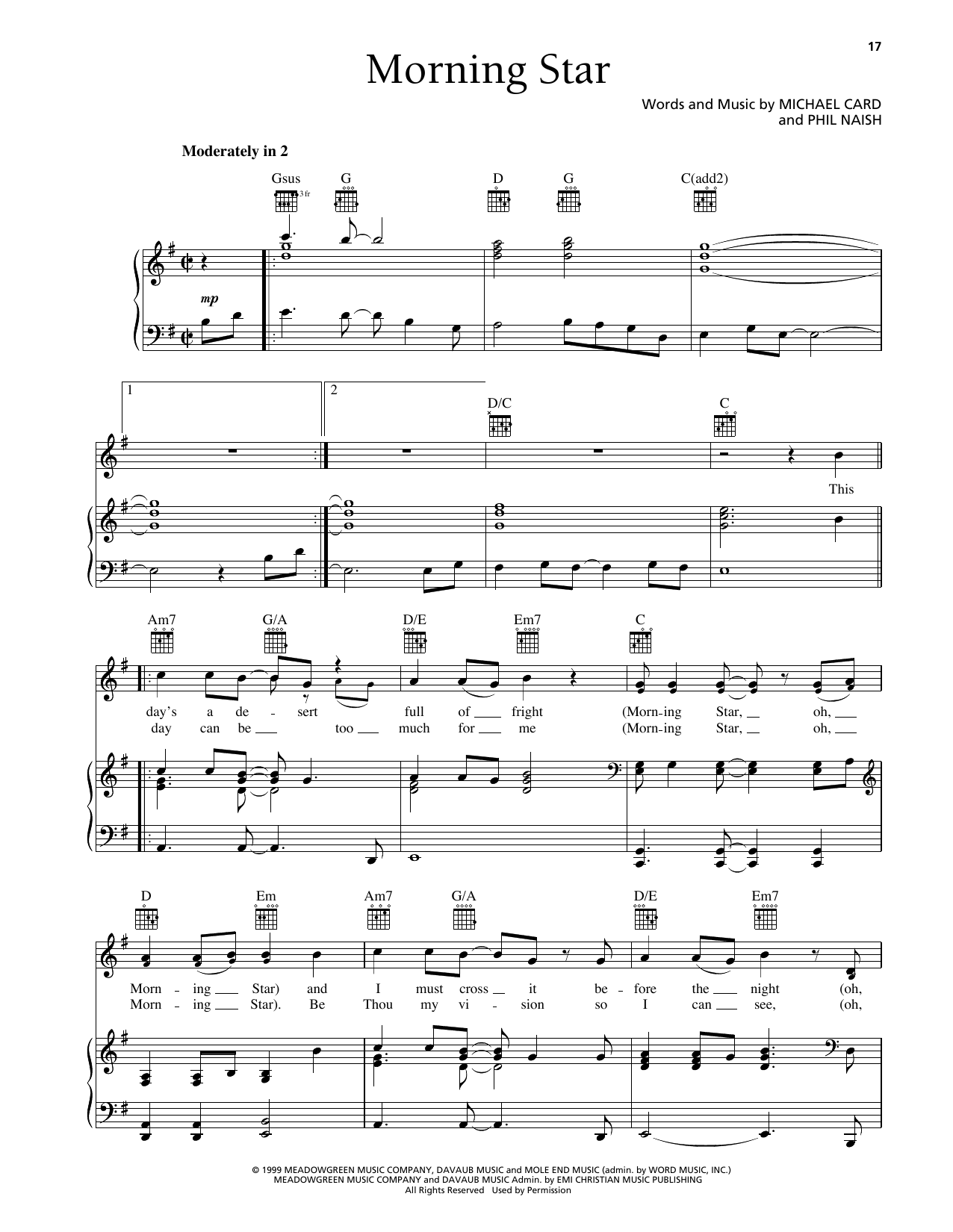Steve Green Morning Star Sheet Music Notes & Chords for Piano, Vocal & Guitar Chords (Right-Hand Melody) - Download or Print PDF