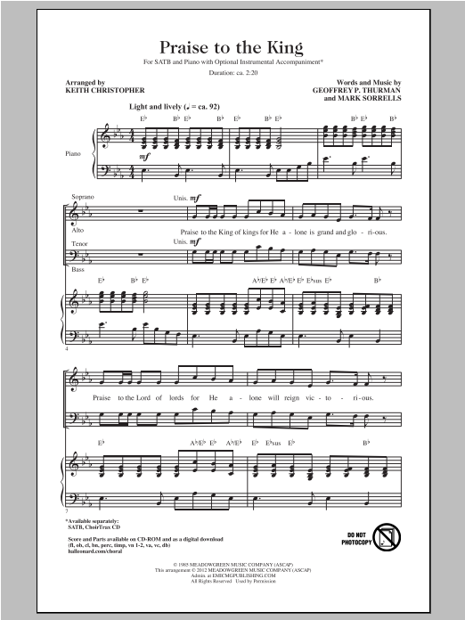 Steve Green Praise To The King (arr. Keith Christopher) Sheet Music Notes & Chords for SATB - Download or Print PDF