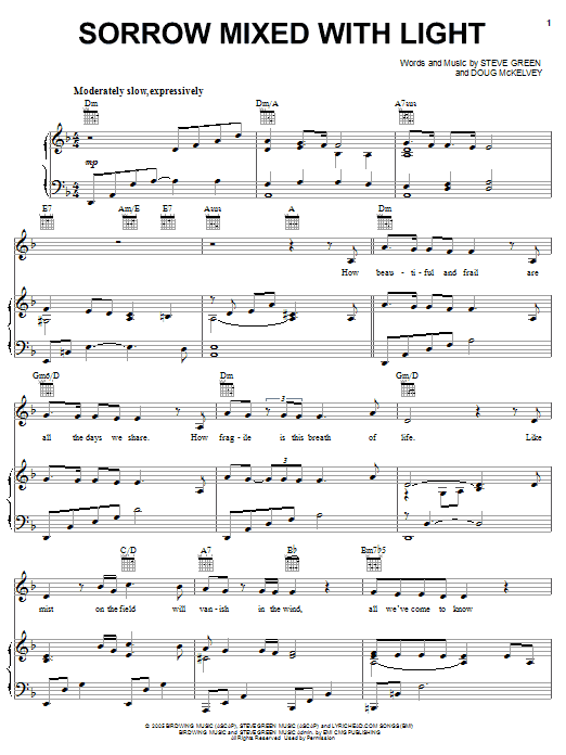 Steve Green Sorrow Mixed With Light Sheet Music Notes & Chords for Piano, Vocal & Guitar (Right-Hand Melody) - Download or Print PDF