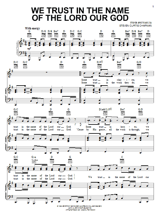 Steve Green We Trust In The Name Of The Lord Our God Sheet Music Notes & Chords for Piano, Vocal & Guitar (Right-Hand Melody) - Download or Print PDF