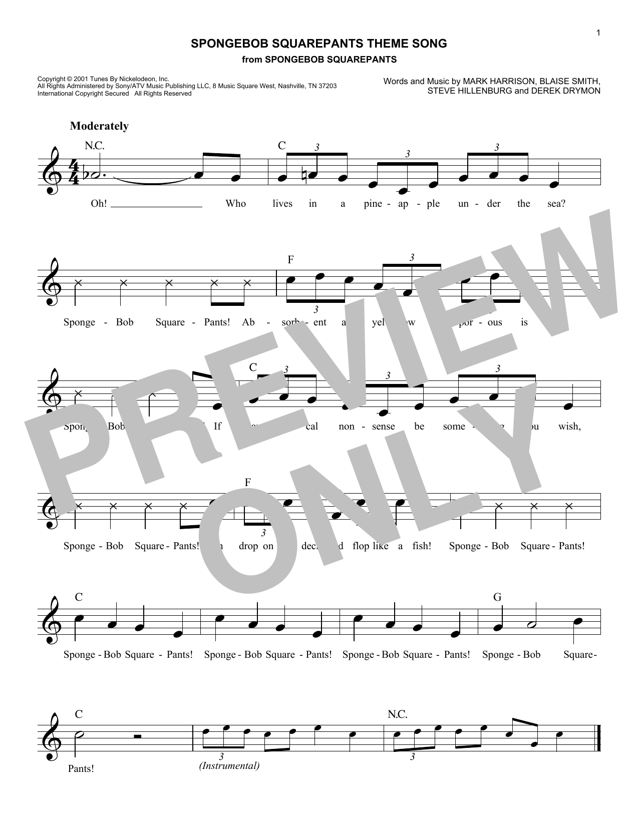 Steve Hillenburg SpongeBob SquarePants Theme Song Sheet Music Notes & Chords for Ukulele - Download or Print PDF