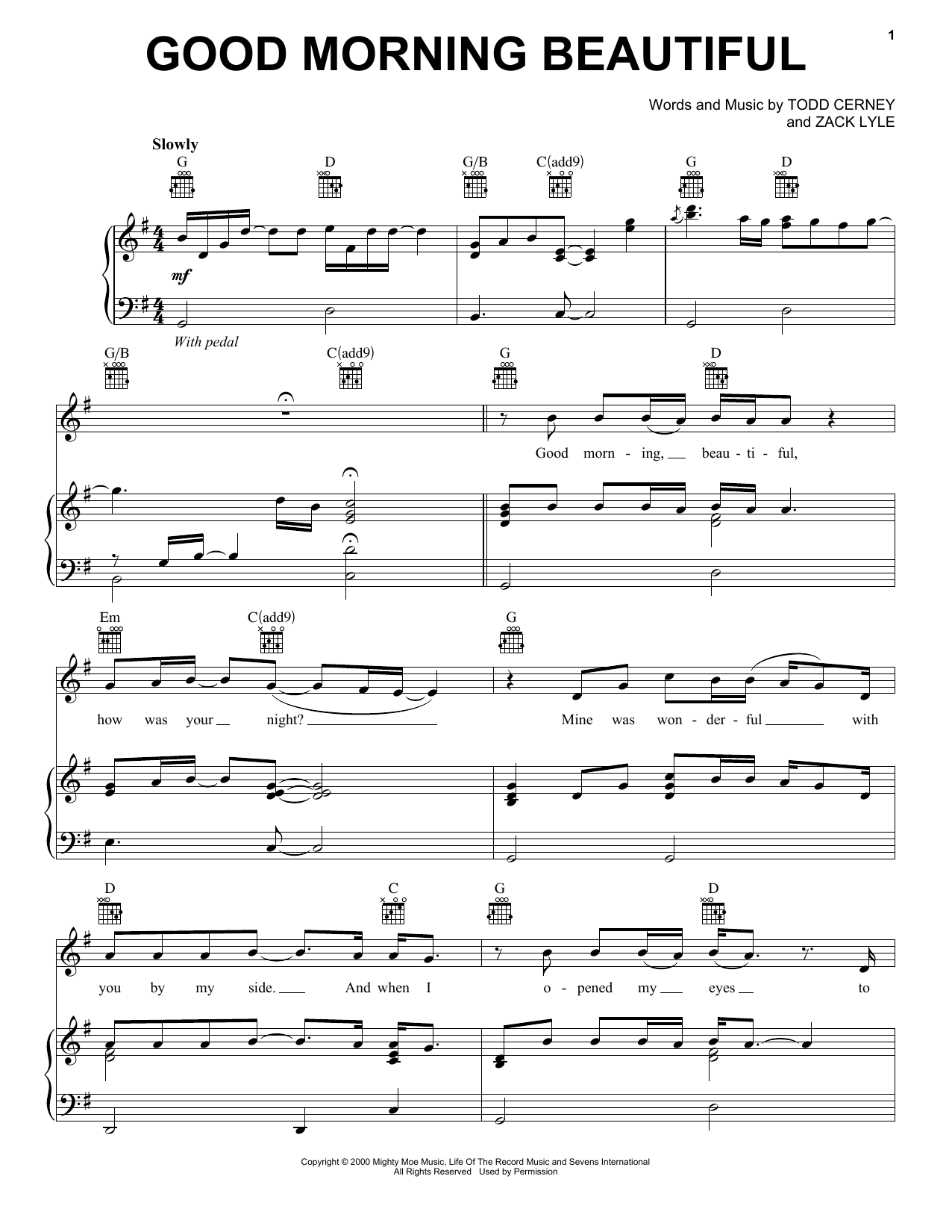 Steve Holy Good Morning Beautiful Sheet Music Notes & Chords for Piano, Vocal & Guitar (Right-Hand Melody) - Download or Print PDF