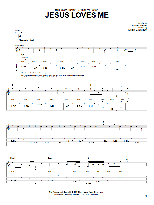 Steve Hunter Jesus Loves Me Sheet Music Notes & Chords for Guitar Tab - Download or Print PDF