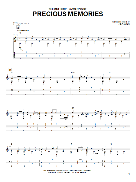 Steve Hunter Precious Memories Sheet Music Notes & Chords for Guitar Tab - Download or Print PDF