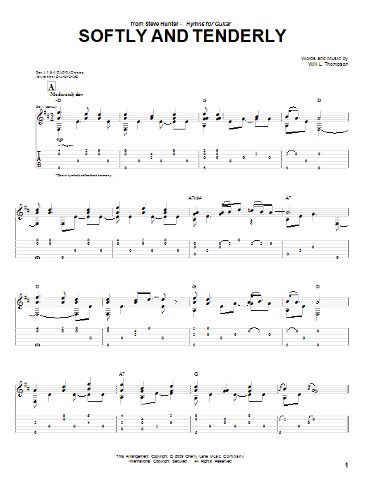 Steve Hunter Softly And Tenderly Sheet Music Notes & Chords for Guitar Tab - Download or Print PDF