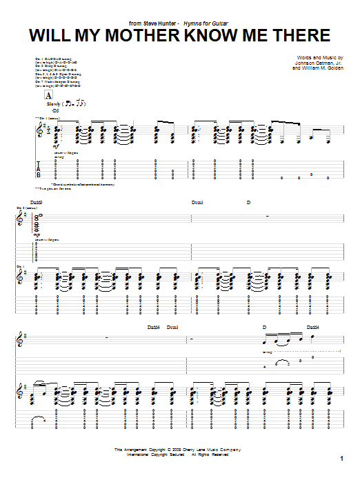 Steve Hunter Will My Mother Know Me There Sheet Music Notes & Chords for Guitar Tab - Download or Print PDF