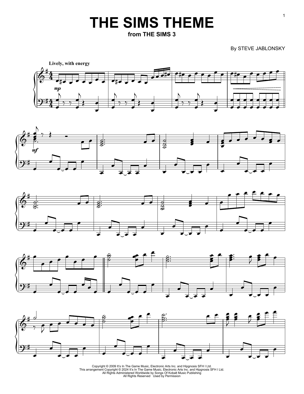 Steve Jablonsky The Sims Theme Sheet Music Notes & Chords for Piano Solo - Download or Print PDF