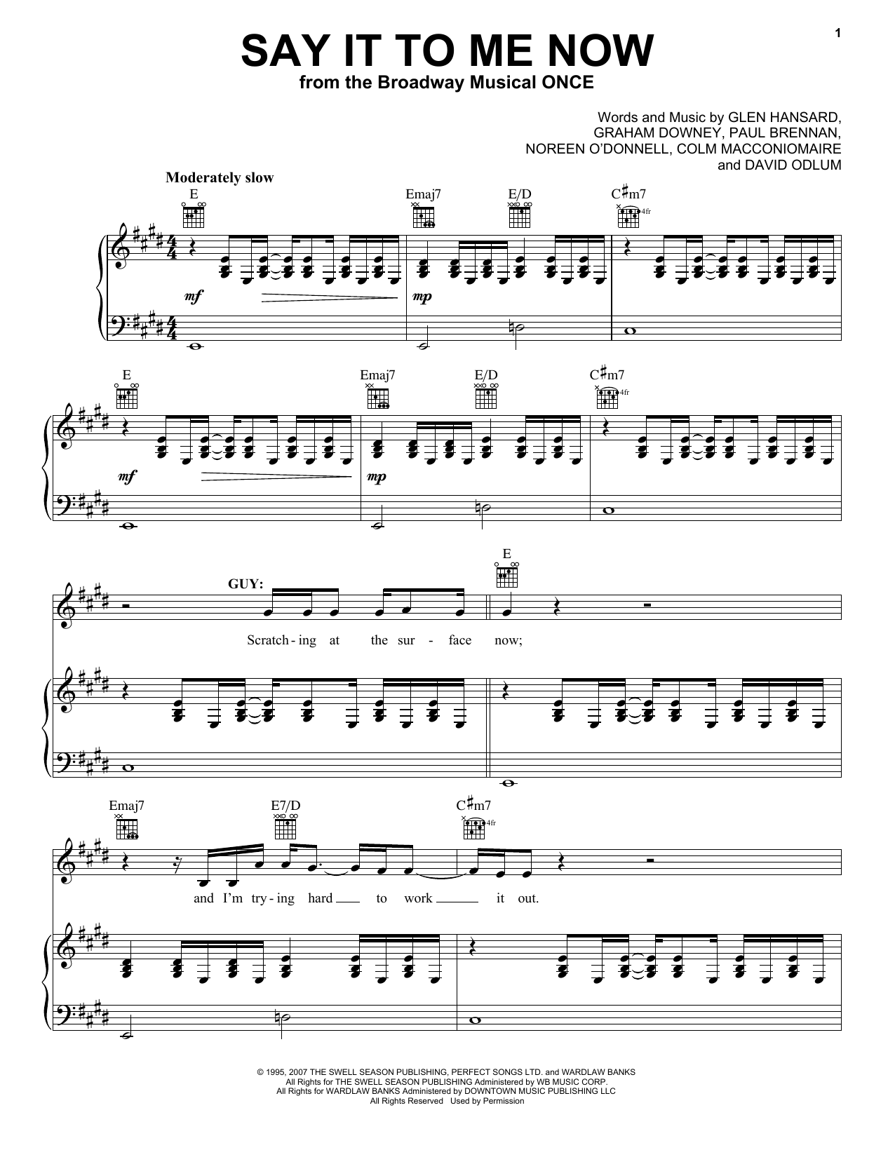 Steve Kazee Say It To Me Now (from Once: A New Musical) Sheet Music Notes & Chords for Vocal Pro + Piano/Guitar - Download or Print PDF
