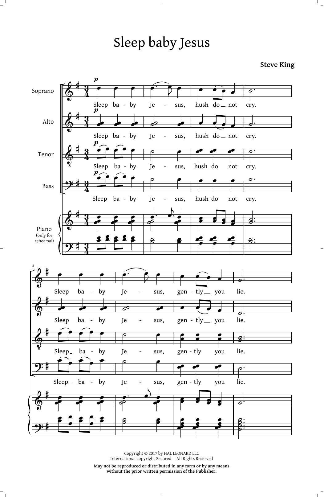 Steve King Sleep Baby Jesus Sheet Music Notes & Chords for SATB - Download or Print PDF
