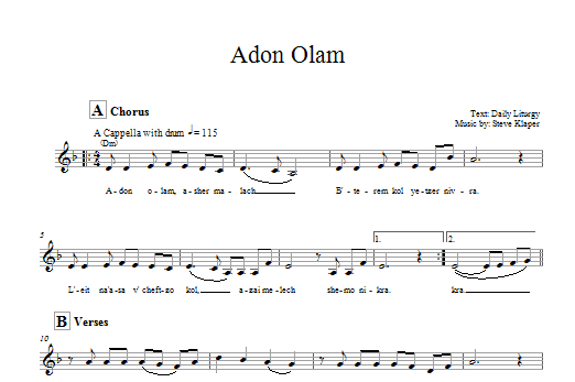 Steve Klaper Adon Olam Sheet Music Notes & Chords for Melody Line, Lyrics & Chords - Download or Print PDF