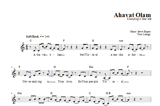 Steve Klaper Ahavat Olam Sheet Music Notes & Chords for Melody Line, Lyrics & Chords - Download or Print PDF
