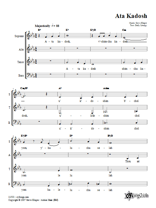 Steve Klaper Ata Kadosh Sheet Music Notes & Chords for SATB - Download or Print PDF