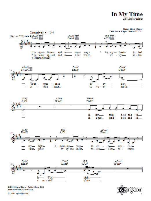 Steve Klaper In My Time Sheet Music Notes & Chords for Melody Line, Lyrics & Chords - Download or Print PDF
