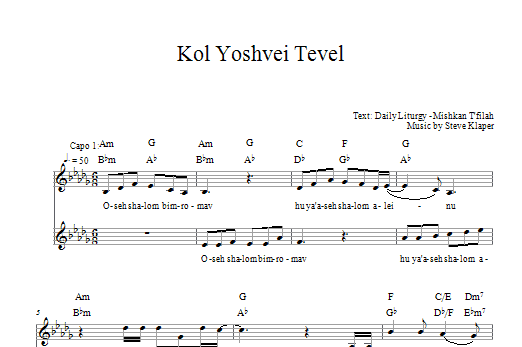 Steve Klaper Kol Yoshvei Tevel Sheet Music Notes & Chords for Melody Line, Lyrics & Chords - Download or Print PDF