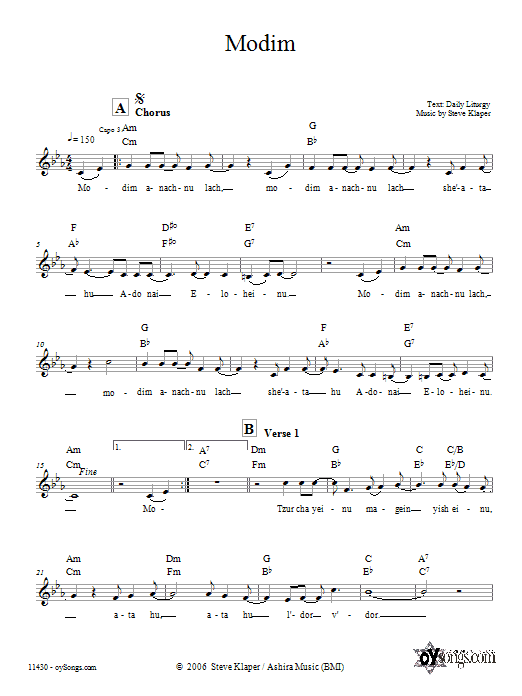 Steve Klaper Modim Sheet Music Notes & Chords for Melody Line, Lyrics & Chords - Download or Print PDF