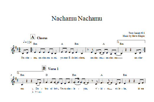 Steve Klaper Nachamu Nachamu Sheet Music Notes & Chords for Melody Line, Lyrics & Chords - Download or Print PDF