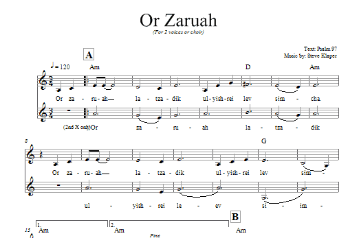 Steve Klaper Or Zaruah Sheet Music Notes & Chords for Melody Line, Lyrics & Chords - Download or Print PDF