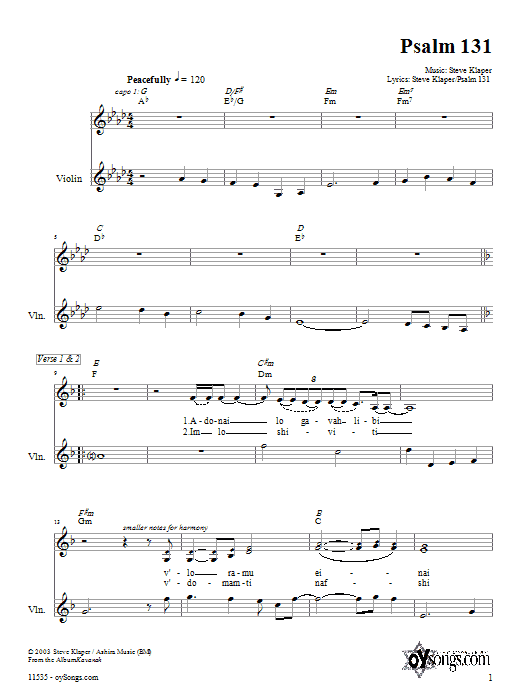 Steve Klaper Psalm 131 Sheet Music Notes & Chords for Violin - Download or Print PDF