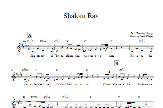 Steve Klaper Shalom Rav Sheet Music Notes & Chords for Melody Line, Lyrics & Chords - Download or Print PDF