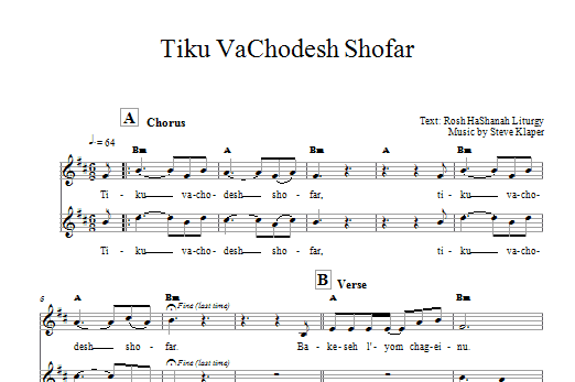 Steve Klaper Tiku VaChodesh Shofar Sheet Music Notes & Chords for Melody Line, Lyrics & Chords - Download or Print PDF