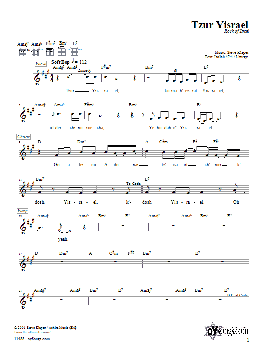 Steve Klaper Tzur Yisrael Sheet Music Notes & Chords for Melody Line, Lyrics & Chords - Download or Print PDF