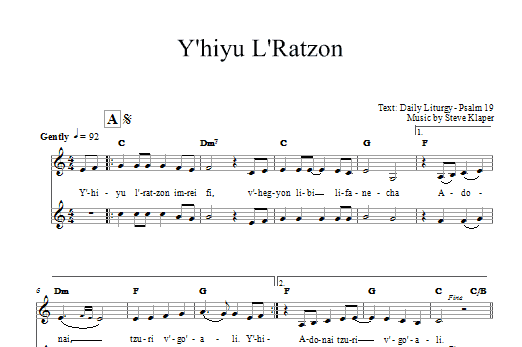 Steve Klaper Yih'yu L'ratzon Sheet Music Notes & Chords for Melody Line, Lyrics & Chords - Download or Print PDF