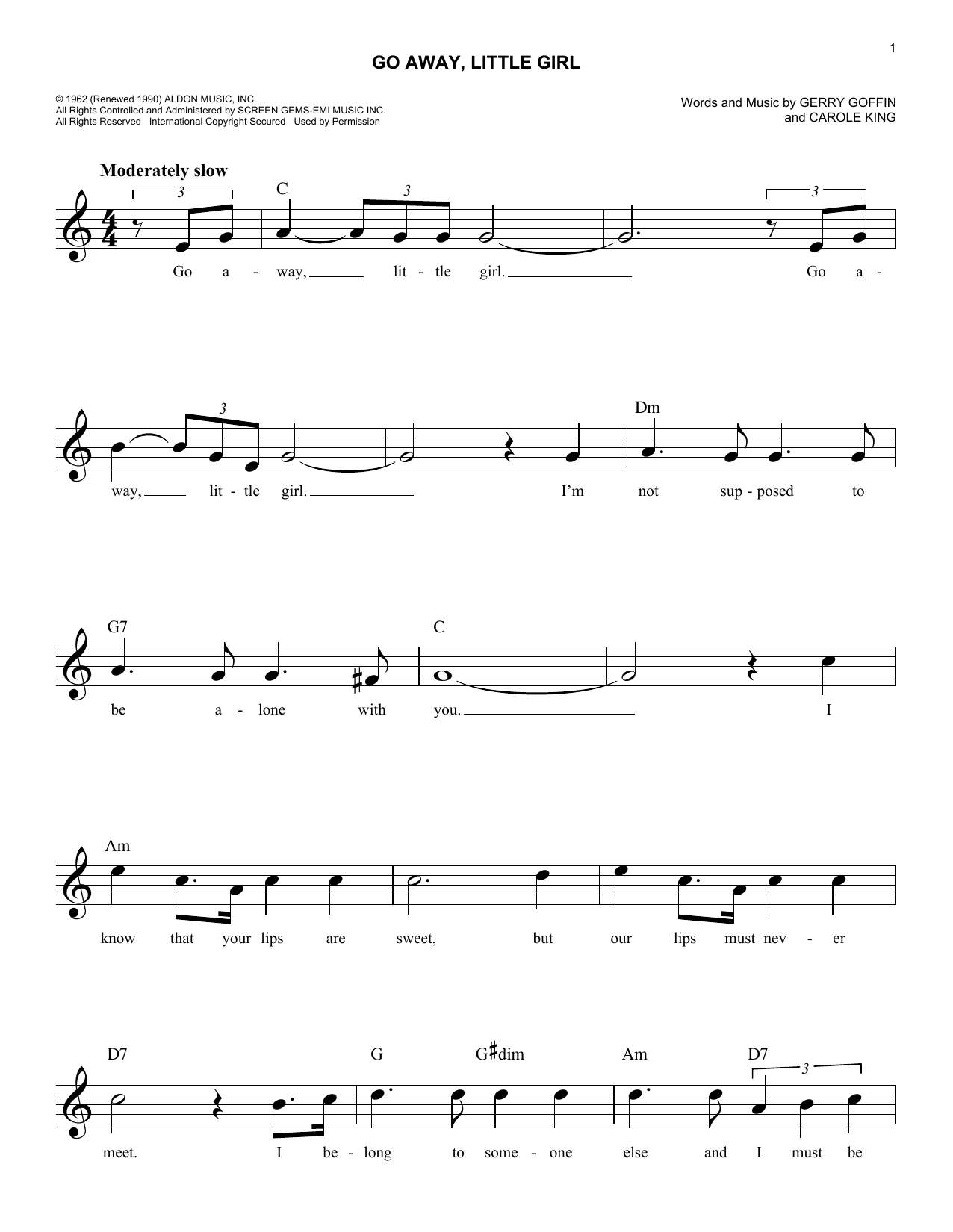 Steve Lawrence Go Away, Little Girl Sheet Music Notes & Chords for Melody Line, Lyrics & Chords - Download or Print PDF