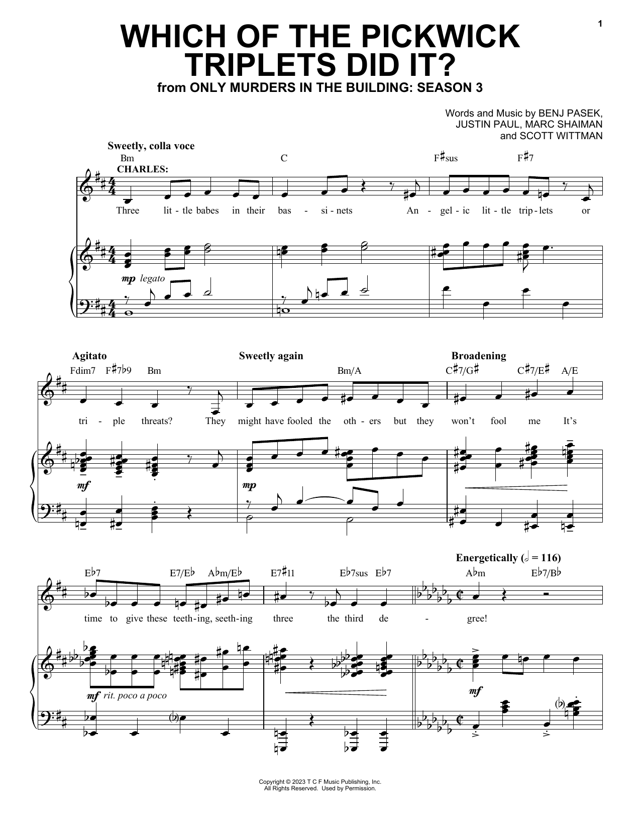 Steve Martin Which Of The Pickwick Triplets Did It? (from Only Murders In The Building: Season 3) Sheet Music Notes & Chords for Piano & Vocal - Download or Print PDF
