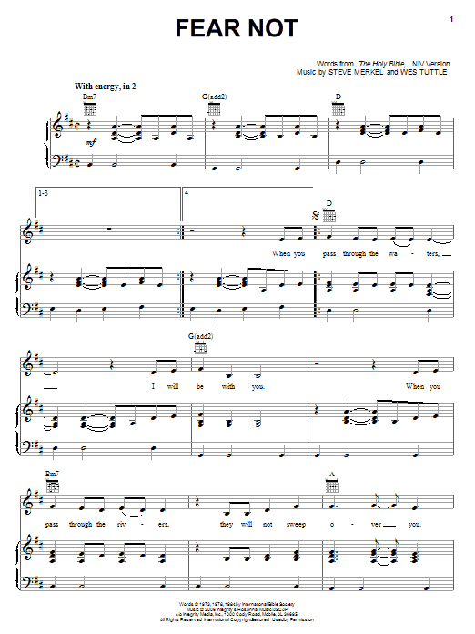 Steve Merkel Fear Not Sheet Music Notes & Chords for Piano, Vocal & Guitar (Right-Hand Melody) - Download or Print PDF