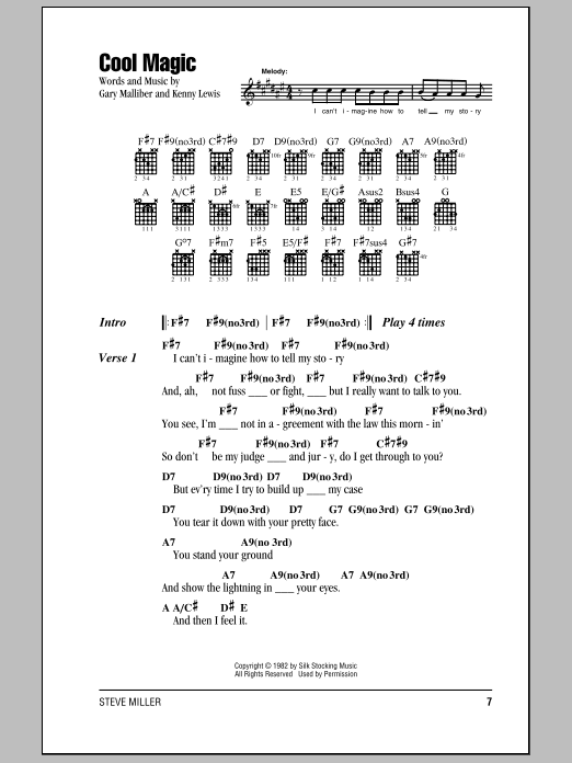 Steve Miller Band Cool Magic Sheet Music Notes & Chords for Lyrics & Chords - Download or Print PDF Steve Miller Band Cool Magic Sheet Music Notes & Chords for Lyrics & Chords - Download or Print PDF