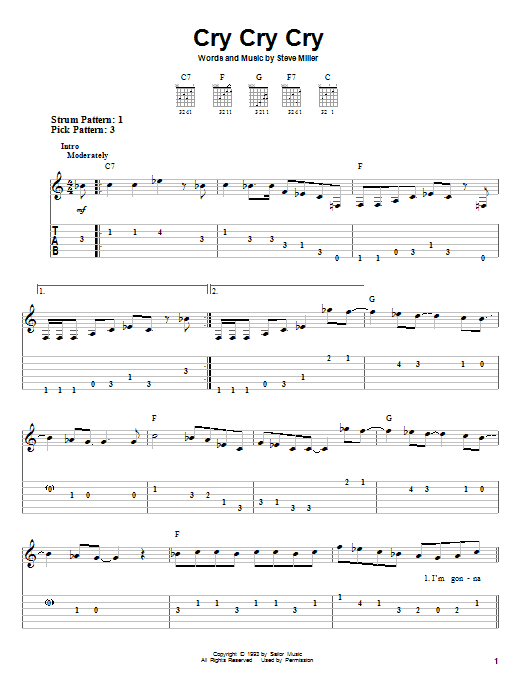 Steve Miller Band Cry Cry Cry Sheet Music Notes & Chords for Lyrics & Chords - Download or Print PDF