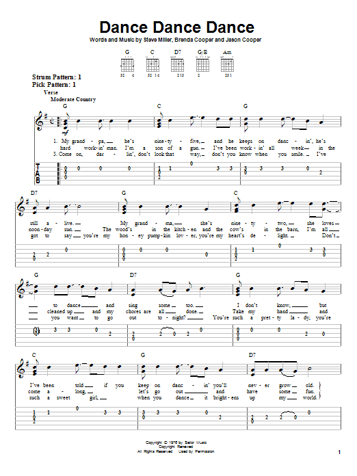 Steve Miller Band Dance Dance Dance Sheet Music Notes & Chords for Easy Guitar Tab - Download or Print PDF