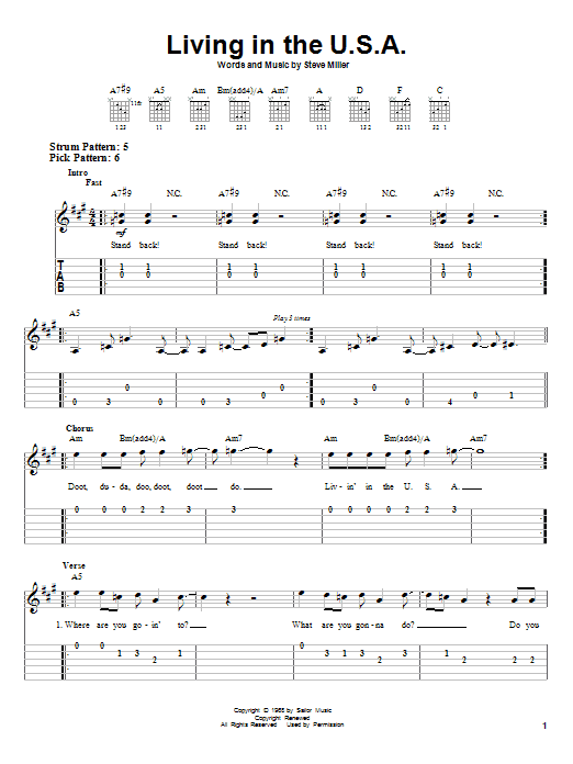 Steve Miller Band Living In The U.S.A. Sheet Music Notes & Chords for Harmonica - Download or Print PDF