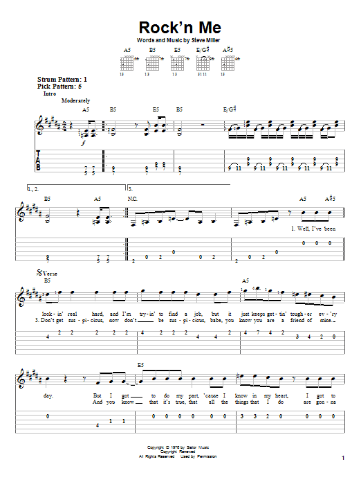 Steve Miller Band Rock'n Me Sheet Music Notes & Chords for Bass Guitar Tab - Download or Print PDF