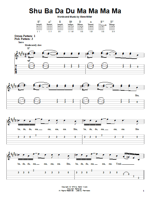 Steve Miller Band Shu Ba Da Du Ma Ma Ma Ma Sheet Music Notes & Chords for Lyrics & Chords - Download or Print PDF