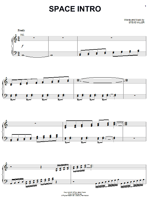Steve Miller Band Space Intro Sheet Music Notes & Chords for Piano, Vocal & Guitar (Right-Hand Melody) - Download or Print PDF Steve Miller Band Space Intro Sheet Music Notes & Chords for Piano, Vocal & Guitar (Right-Hand Melody) - Download or Print PDF