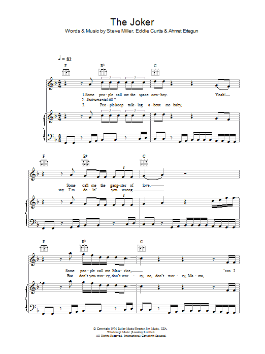 Steve Miller Band The Joker Sheet Music Notes & Chords for Lyrics & Chords - Download or Print PDF